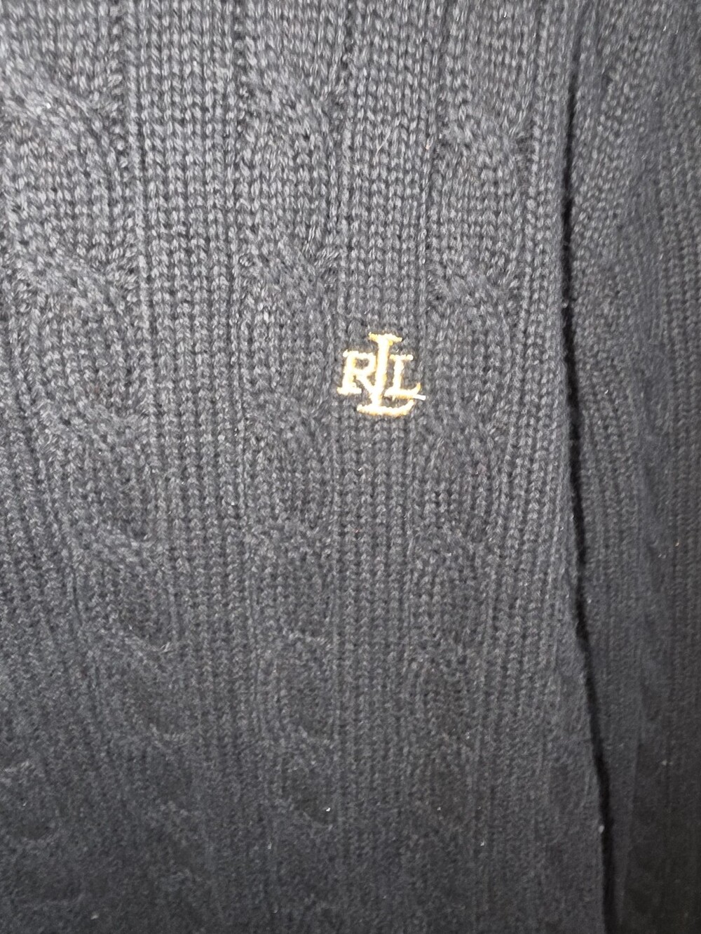 Ralph Lauren Black Cable-Knit Crewneck Sweater with Gold RL Emblem - Picture 3 of 4